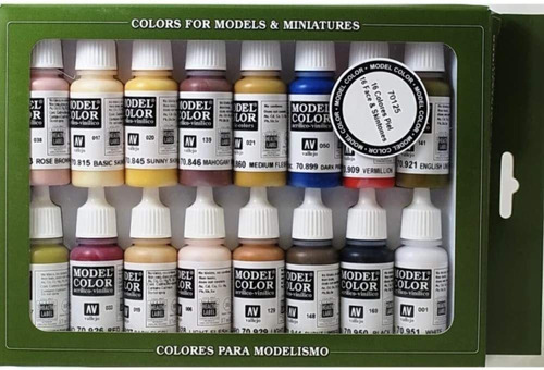 Vallejo Face/skin Colors Paint Set, 16-colors, 17ml