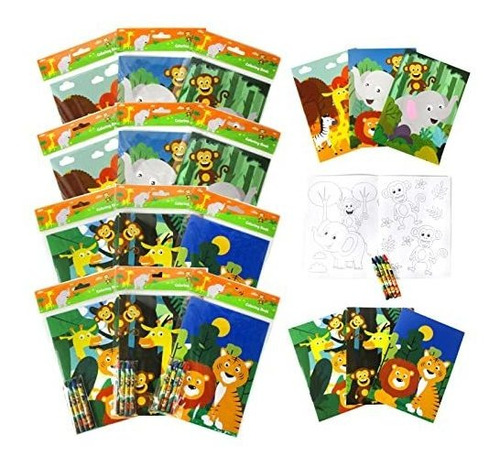 Set 12 Libros Para Colorear Safari Zoo Y 12 Paquetes De 4