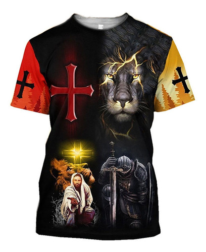 Camiseta Estampada En 3d De Cristo Jesús De León Y Dios Reli