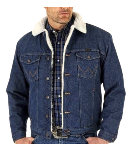 Jaqueta Jeans Wrangler Masculina Com Pele Retro