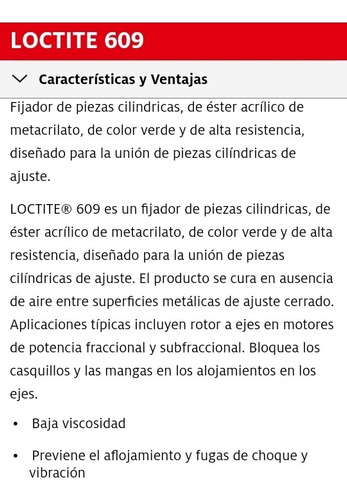 Imagen 2 de 2 de Loctite 609 Retenedor Multiuso 50ml Original Hecho En U.s.a