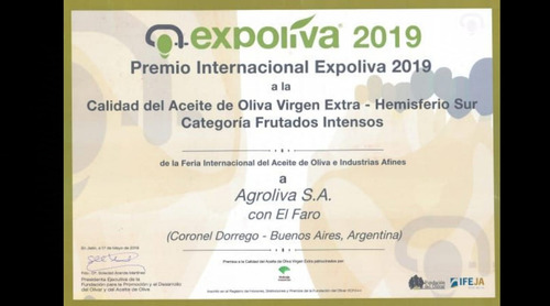 Aceite Oliva El Faro Coratina 100% Intenso Premiado Oro 1/2l
