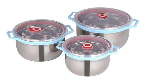 Bowl Acero Inoxidable Con Tapa Set 3 Piezas