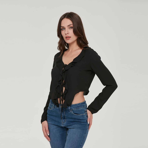 Blusa Mujer Volantes Negro Fashion's Park