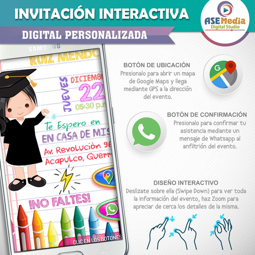 Invitación Digital Mi Graduación Botones Interactivos Mapa Mi Graduación De Kinder Para Niña