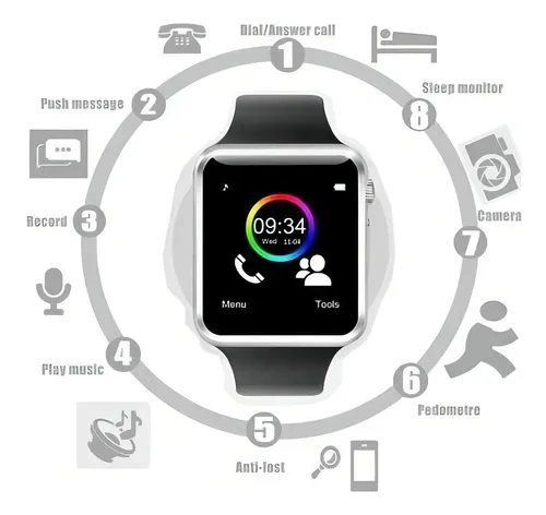 Chip de cámara Bluetooth Relogio Smartwatch A1, música, Whatsapp
