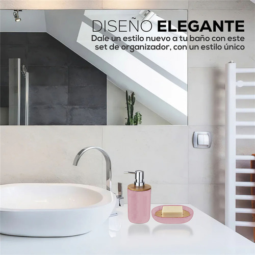 Accesorios De Baño 6 Piezas De Bambú De Lujo Wc Color Rosa Rosa