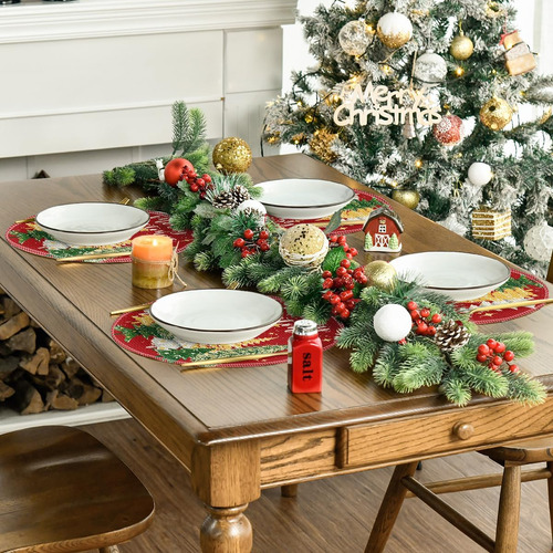 4 Mantel Individual Redondo Arbol Navidad Estrella Rojos