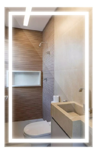 Espelho Retangular Touch Jateado Com Led 70x50 Moderno Luxo Neutro