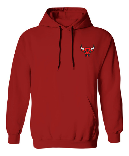 Sudadera Con Gorro Bordada Cabeza Toro Rojo Logo Chicago