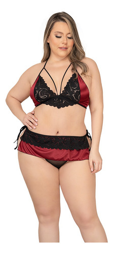 Babydoll Lenceria Curvy Mujer Conjunto Encaje Con Panty