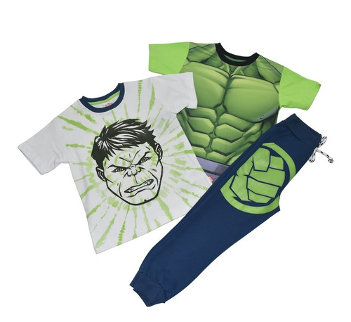 Conjunto Casual Jogger Set 3 Piezas Hulk Marvel Para Niños