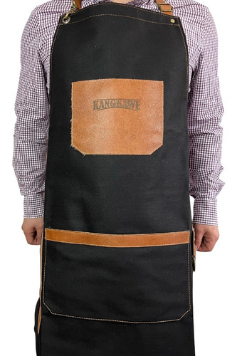 Imagen 4 de 9 de Delantal Pechera Parrilla Cocina Jeans Cuero Kangkawe