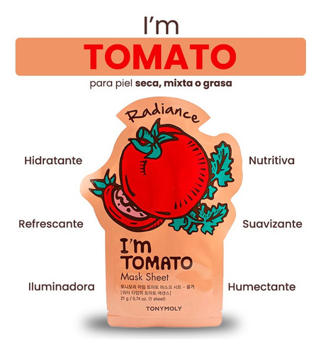 Mascarilla Facial Tomate Hidratación Piel Ratiante Tonymoly