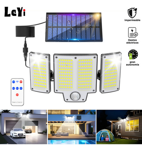Leyi®280 Led Lampara Solar Exterior 3 Cabezales Pared Sensor 3modos Ip65 , Iluminación 270°