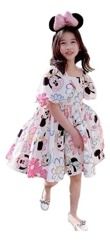 Vestido De Menina Com Desenho Animado Minnie Mouse Daisy P