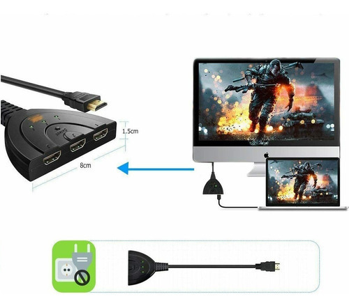 Multiplicador Hub Divisor Entradas Hdmi Na Tv 3x1 Portas