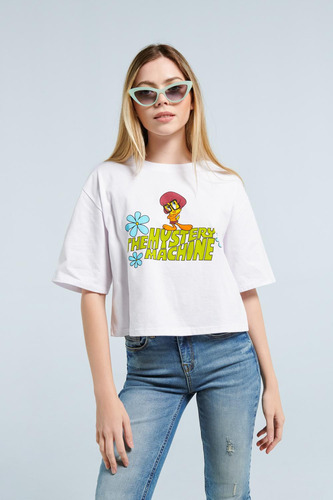 Camiseta Blanca Crop Top Oversize Con Estampado De Warner 10