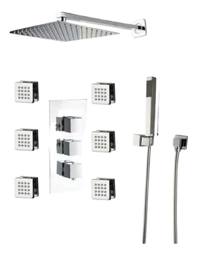 Regadera Led Cuadrada Pared Ducha De Mano Y Hidrojets