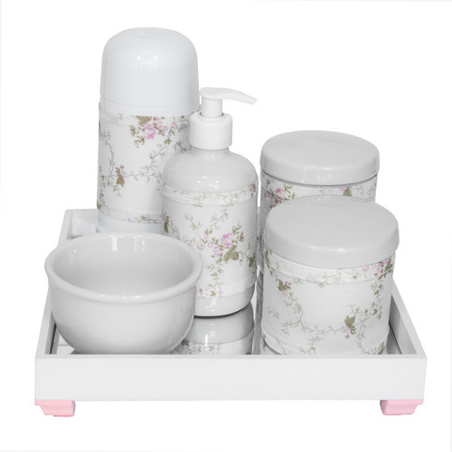 Kit Higiene Rosa Completo Porcelana Térmica Bandeja Espelho