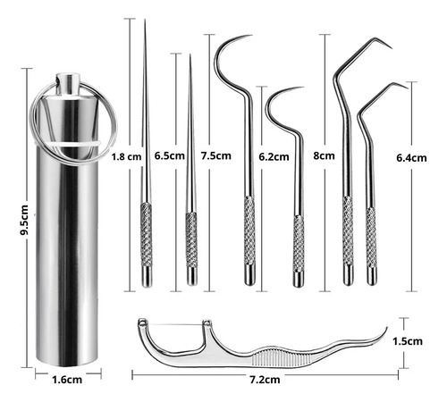 Kit 7 Pz Limpieza Dental Portátil Palillos Acero Reusables F