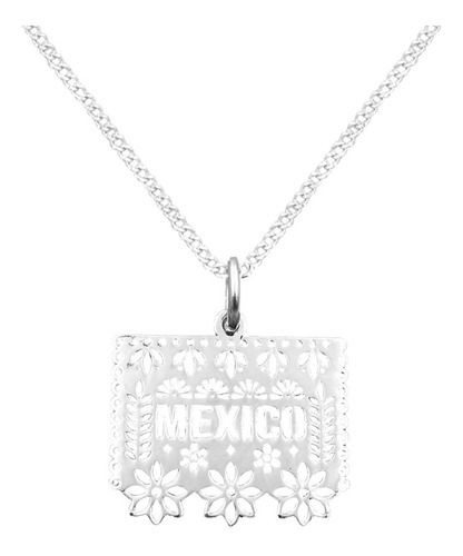 Dije Y Cadena Banderín Mexico Grande Plata 925 Con Envío