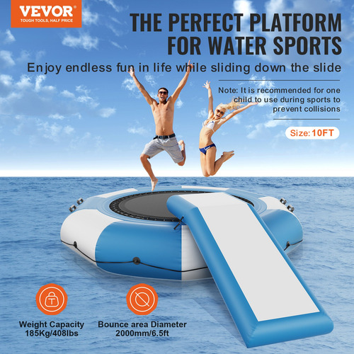 Trampolin Acuatico Inflable Con Tobogan Azul Y Blanco 10pies