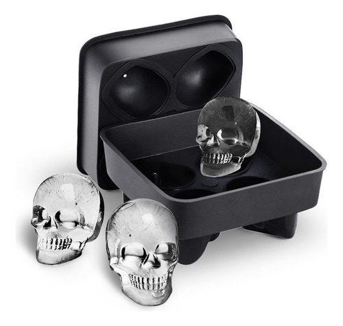 Cubetera Forma De Calavera 3d X4 Molde De Silicona P/ Hielo Color Negro