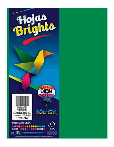 Hoja De Papel Diem Brights Verde Bandera Neon 13 T/carta