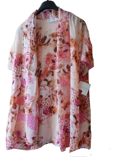 Blusa/ Bolero, Abierta En Gasa Estampada De Flores, Talla L