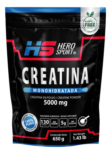 Creatina Mono-hidratada 650gr Hero Sport 130 Servicios Sabor Sin Sabor