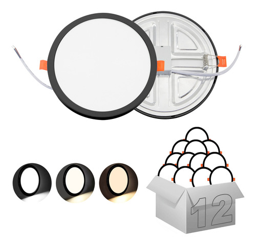 Lamparas Spot Led 12W Ajustable 3 Tonos Marco Negro 12 Piezas VIVIHOME 001231