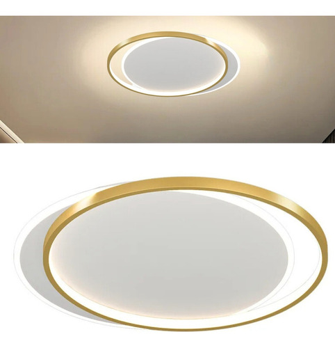 Luminária De Led Plafon Sobrepor Anel Duplo Moderno Luxo Cor Dourado 110v/220v