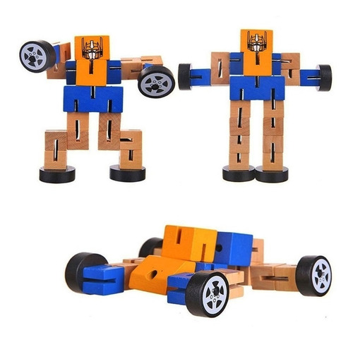 Robot Transformer Articulado De Madera Motricidad Con Ruedas