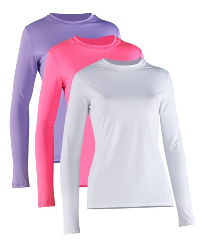 Kit 3 Camiseta Blusa Proteção Solar Feminina Manga Longa 