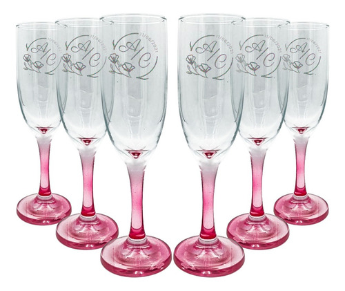 Copa Brindis Base Rosa Personalizada Boda 6pz