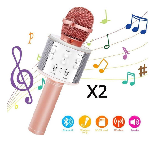 Micrófono Recargable Karaoke Bluetooth Efectos Sonido Pack 2
