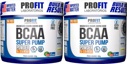 Kit 2x Bcaa 6:1:1 Em Pó Super Pump Pote 300g - Profit Labs Sabor Melancia