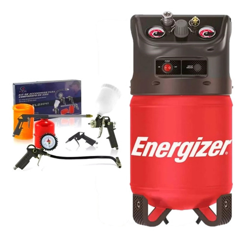Compresor Aire 12 Litros Energizer Sin Aceite + Kit Pintar