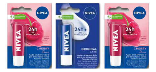 Combo Nivea Labial Humectante Cherry X2 + Original