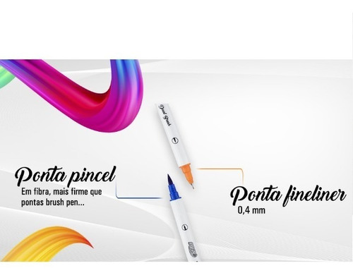 Kit 12 Brush Caneta Pen Duas Pontas Dupla Pincel Fineliner