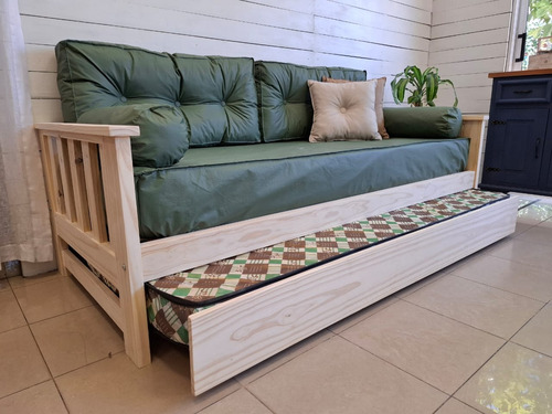 Diván Cama Sillón + 2 Colchones + Kit Diván Eco Cuero Madera Cruda Eco Curo A Eleccion