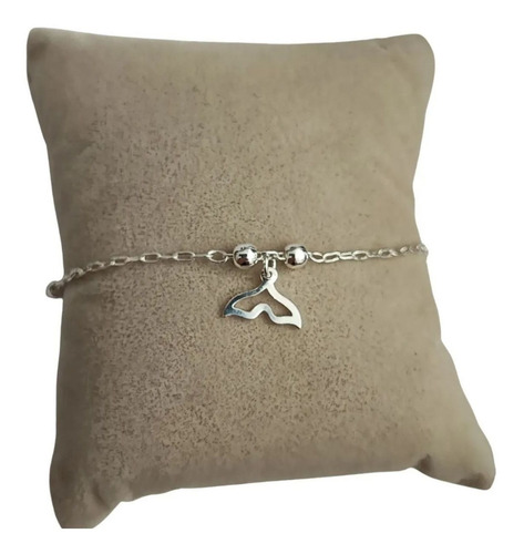 Pulseira Feminina De Prata 925 Cauda De Sereia E Bolinhas Comprimento 19 Cm