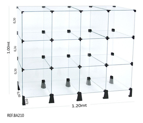 Balcão De Atendimento Modulado Em Vidro -1,00 X 1,20 X 0,30 Cor Preto