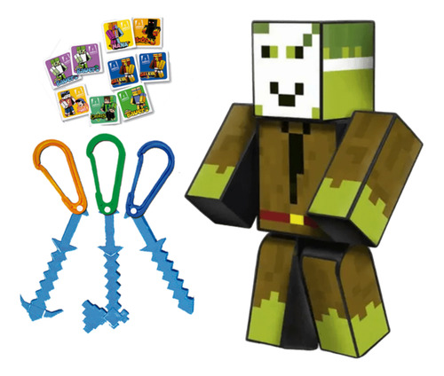 Kit Boneco Kadu + Stick 25cm Minecraft Gamer Skin Youtuber