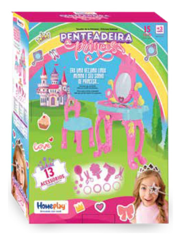 Penteadeira Princesas Infantil Com Banquinho E 13 Acessórios