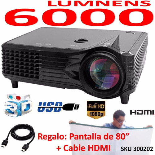 Video Beam Proyector 3d Hd Ideal Hogar 6000 Lumen +telon W13