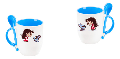Taza Stitch Con Cuchara Stitch Princesa Azul Cielo Stitch
