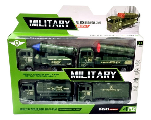 Kit C/4 Caminhão Miniatura Militar Exército Guerra Fricção Cor Verde-musgo