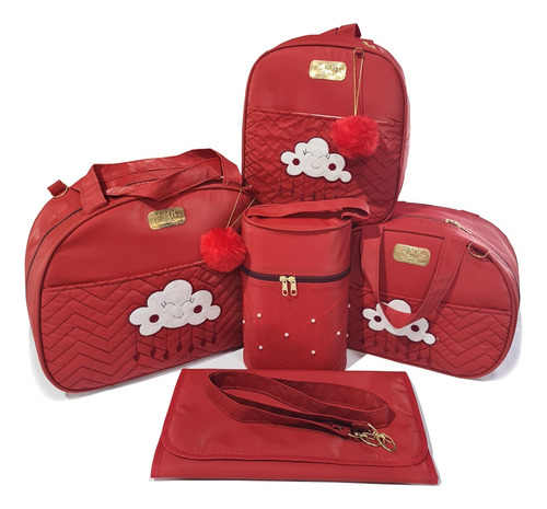 Bolsa Maternidade Bebê Kit 5 Peças Nuvem Red Impermeável